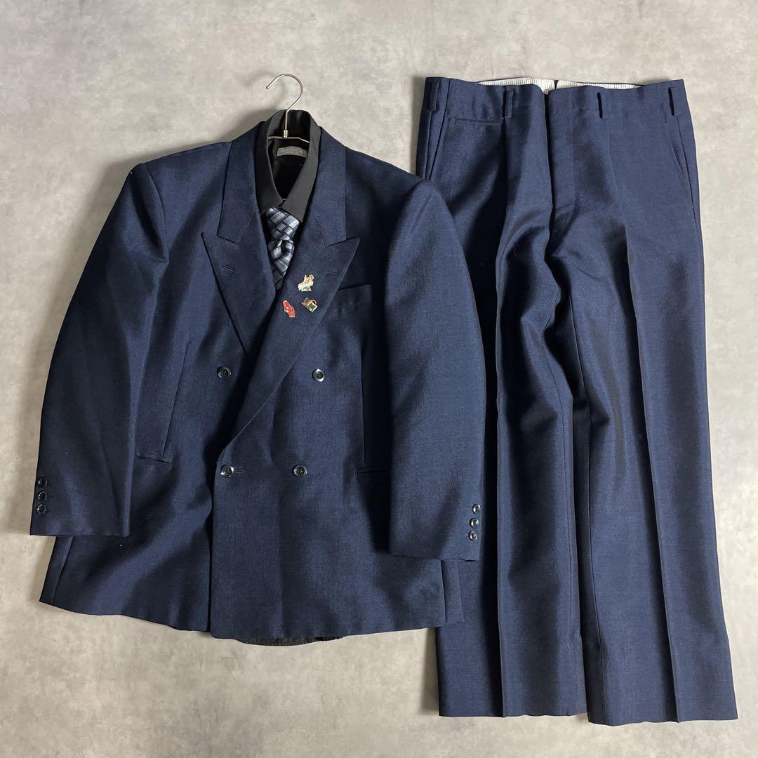 90s ヴィンテージ スーツ ダブル セットアップ ピンズvol.104 紺青