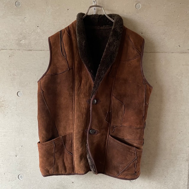 【vintage】patchwork mouton vest(lsize)0317/tokyo