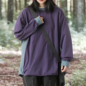 Bicolor Drawstring Long Sleeve Tshirt ‐5col‐  A0299