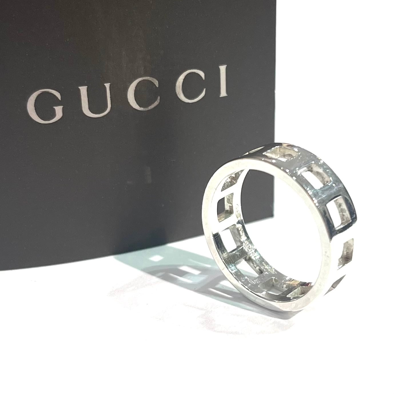 GUCCI】グッチ オープンスクエアリング 20.5号／シルバー925／指元を