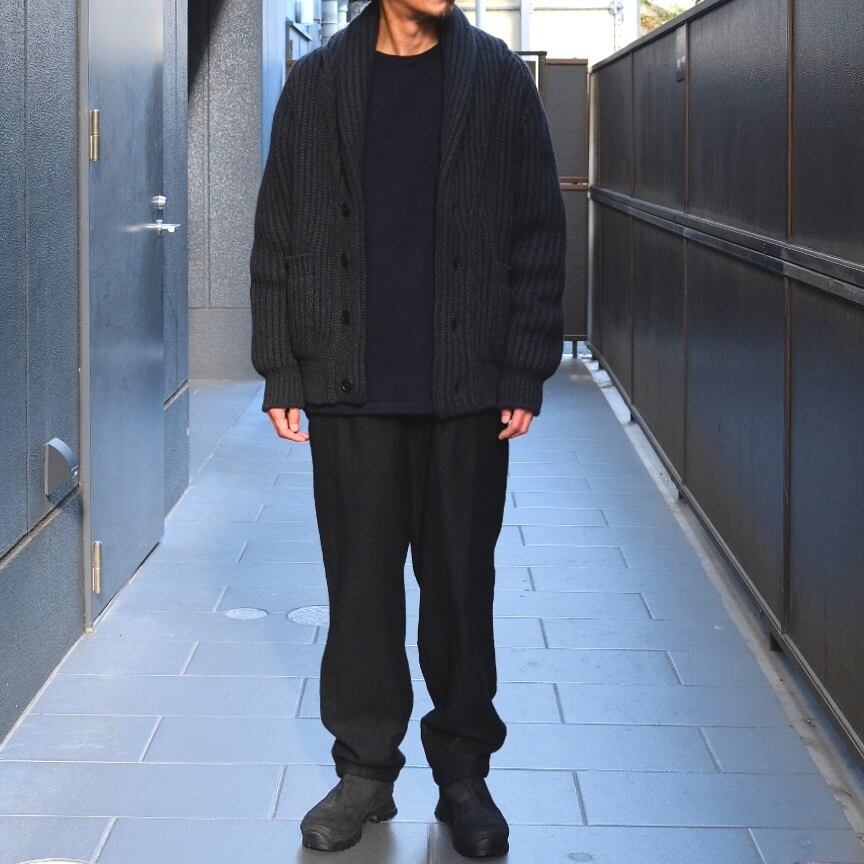 COMOLI(コモリ) / カシミア和紙シャールカラーニットジャケット-BLACK