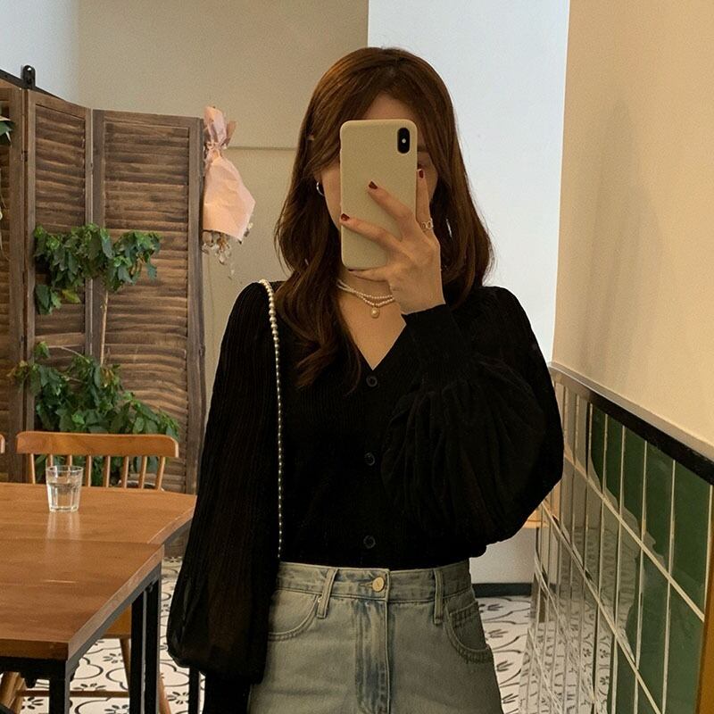 ニットセーター オータム薄手スタンダードルーズシフォンVネックメッシュカーディガントップス レトロ 秋物 1号婦人85264685862