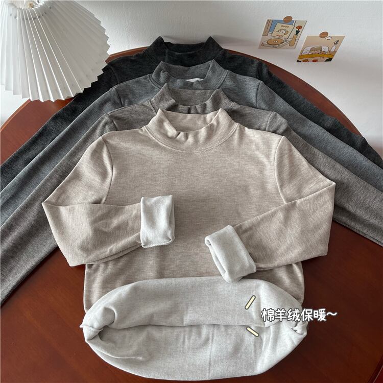 Tシャツ シャツ オータムウィンタースタイルベルベットカラースリムトップス ロング 秋物 冬物 1号婦人9184440679