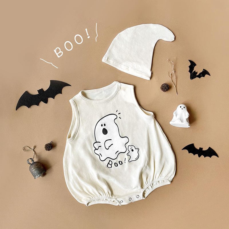 【BABY】ハロウィンブラックゴースト柄ロンパース