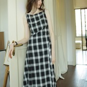 Bateau Check Sleeveless Dress F0673