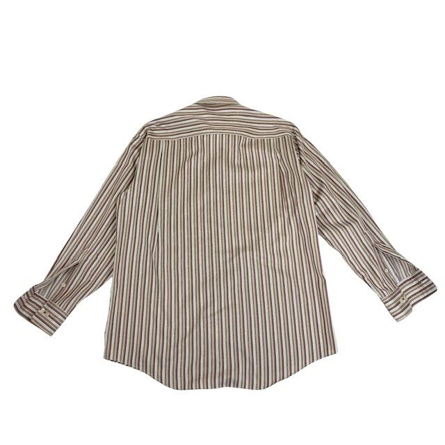 XL【バーバリーロンドン】長袖シャツ白無地BT ロゴ紺ストライプ柄