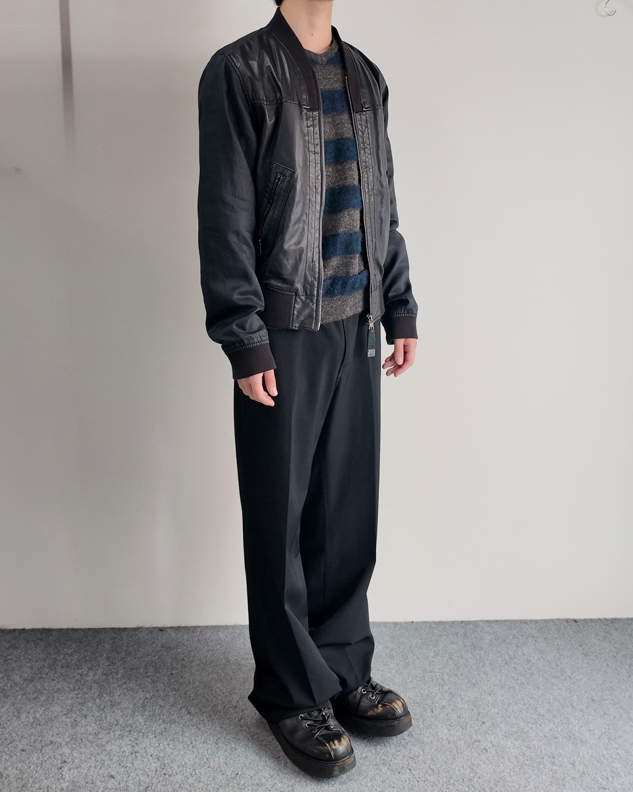 【ARMANI Jeans】leather coating linen switching blouson