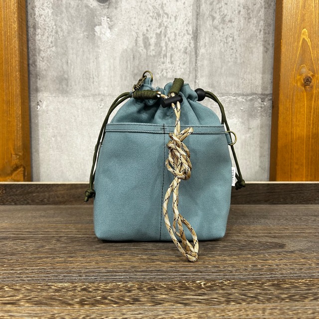 -＊ 2WAY巾着ショルダー ＊- 専用紐・横Dカン付き【アイスグレー】