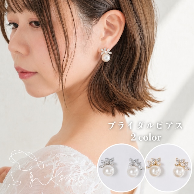 y36-pi100【ピアス】ブライダル ジルコニア パール フラワー シルバー ゴールド