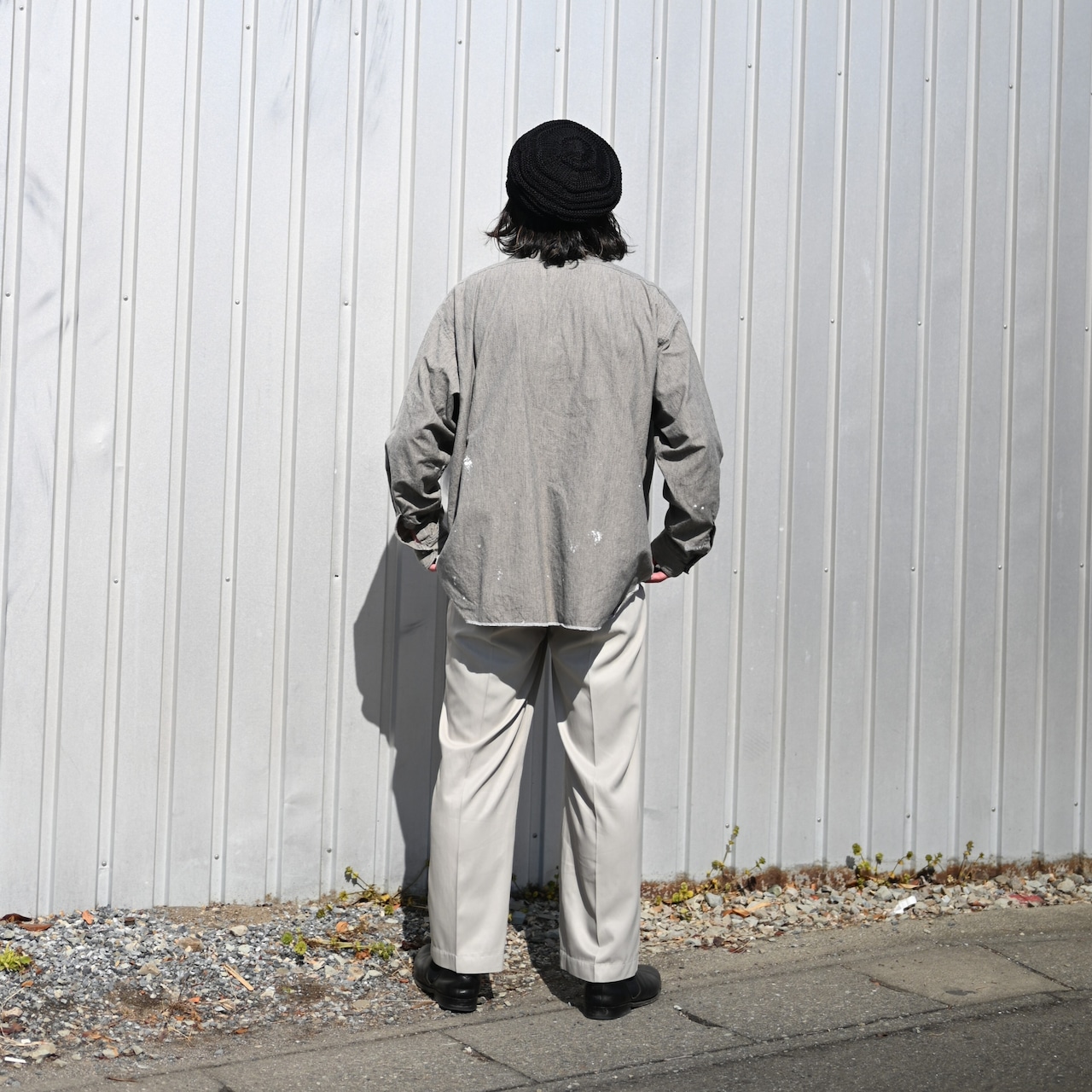 INTERIM(インテリム)MILK PAINT VINTAGE WASH BLACK SHUTTLE CHAMBRAY HYPER BIG US NAVY WORK SHIRT TYPE2