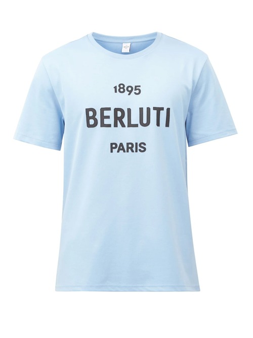 BERLUTI　ロゴ コットンTシャツ　ライトブルー