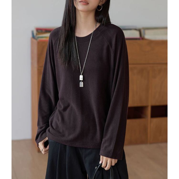 ラウンドネック ヒップ丈 長袖カットソー 5col N00240