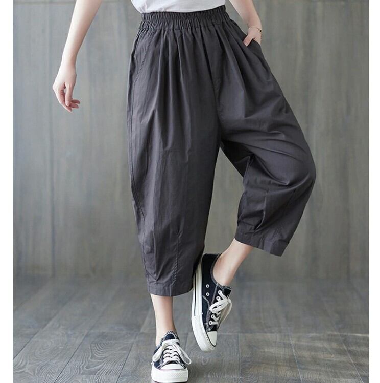 サルエルパンツ 7分丈 クロップドパンツ レディース 4色 M-3L サルエル