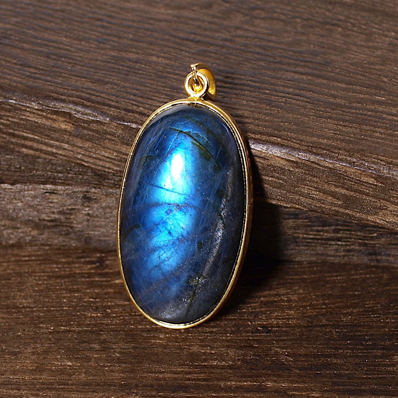 【一点物】ブルーラブラドライトオーバルK18GFペンダントトップN0.2