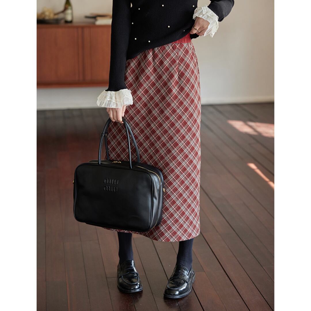 high waisted red plaid skirt