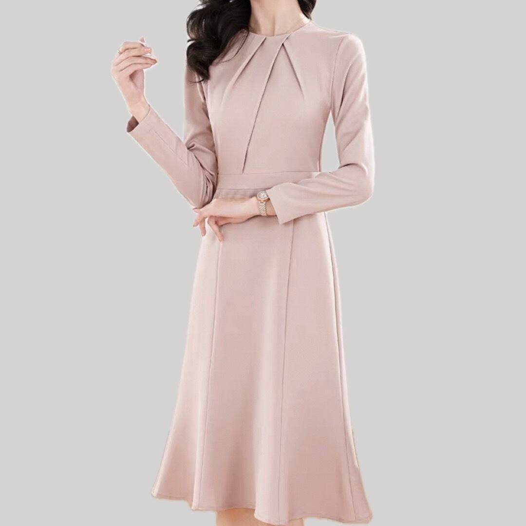 Decolletage elegant design flared long sleeve dress 00168