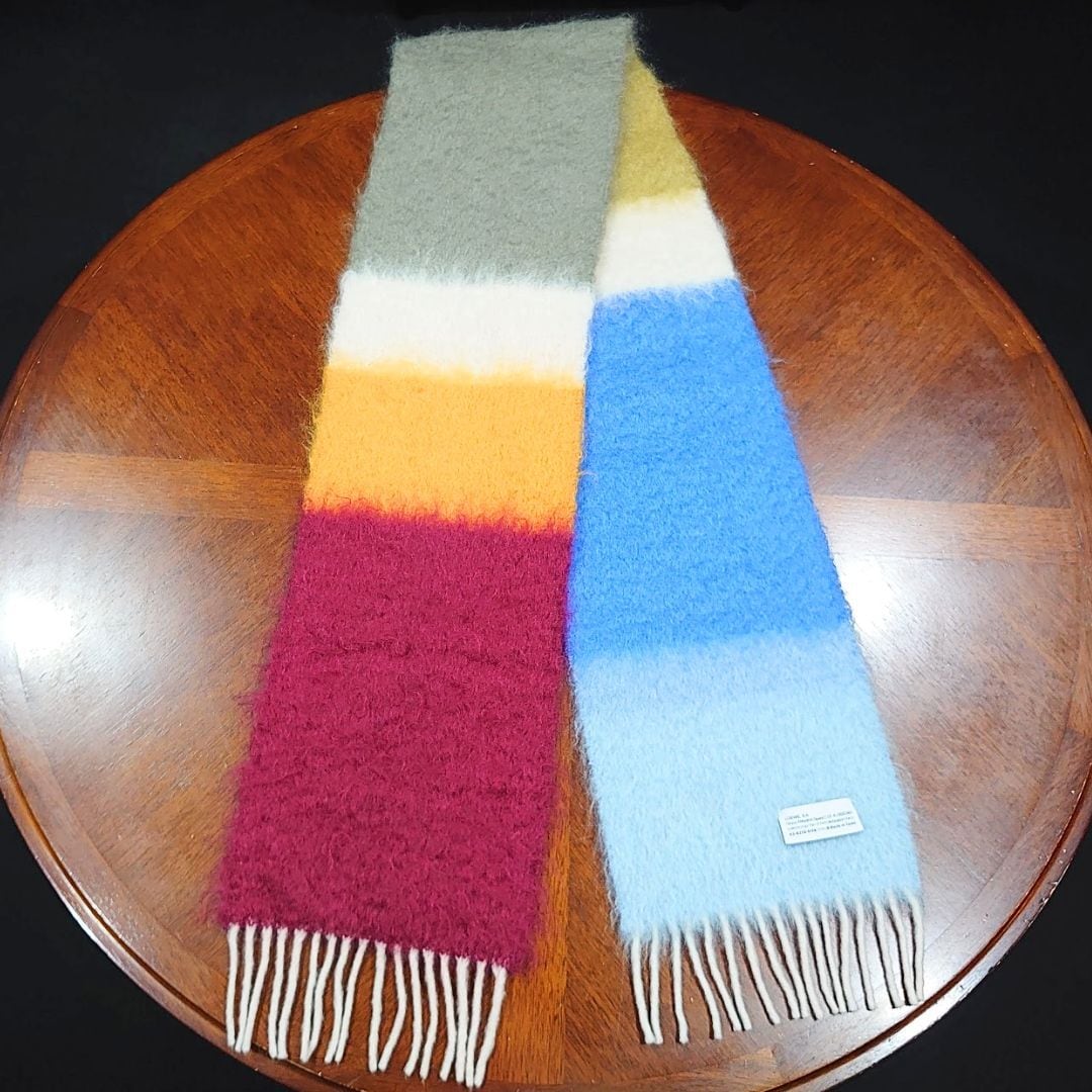 LOEWE ロエベ ストライプ スカーフ マフラー モヘア ウール フリンジ  