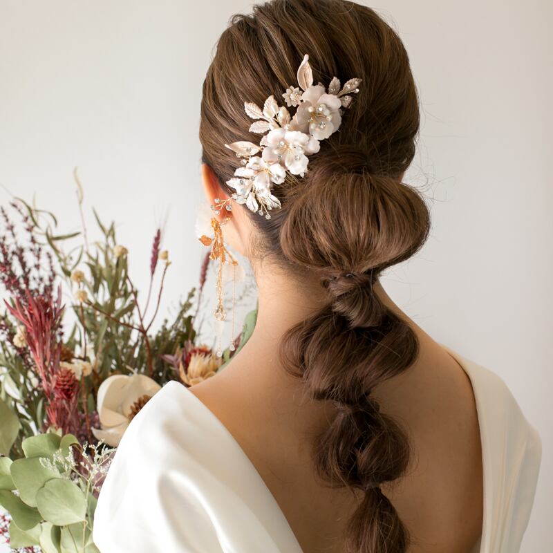 H-130 ウェディング アクセサリー【ミルキー ピンク フラワー ヘッドドレス】ブライダル 髪飾り