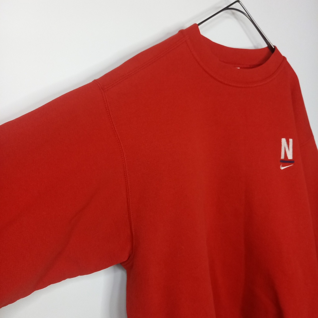 90s　アメリカ製　ナイキ　クルーネック　スウェット　トレーナー　刺繍　レッド　赤　M