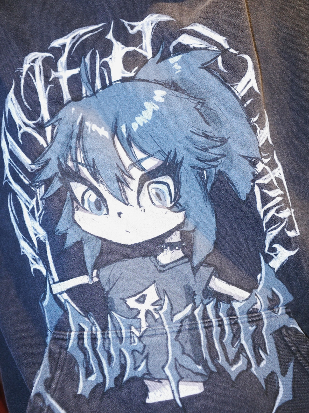 【LOVE KILLER】Blue Chibi girl Graphic logo hoodie