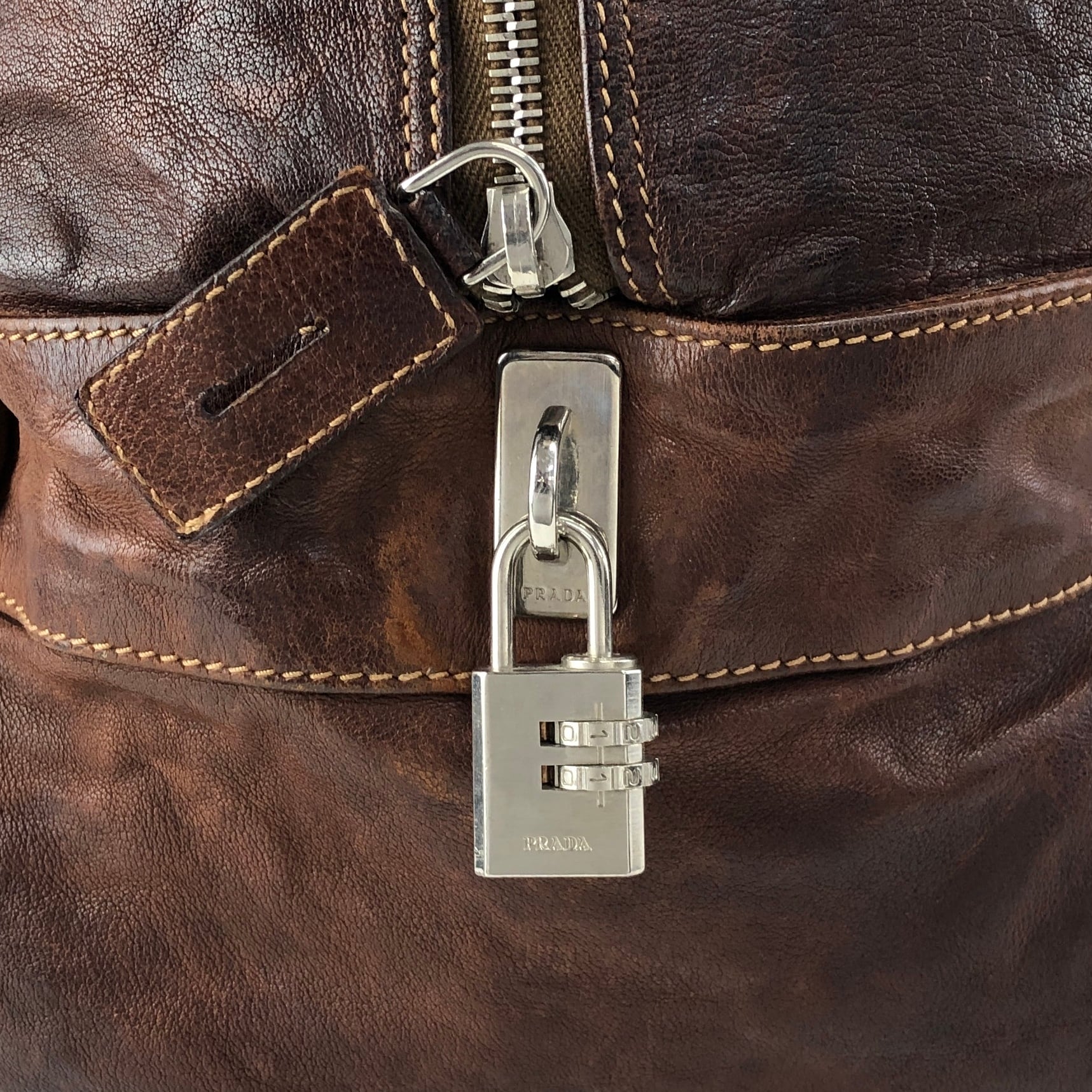 PRADA プラダ ハンドバッグ ブラウン トライアングルロゴ レザー