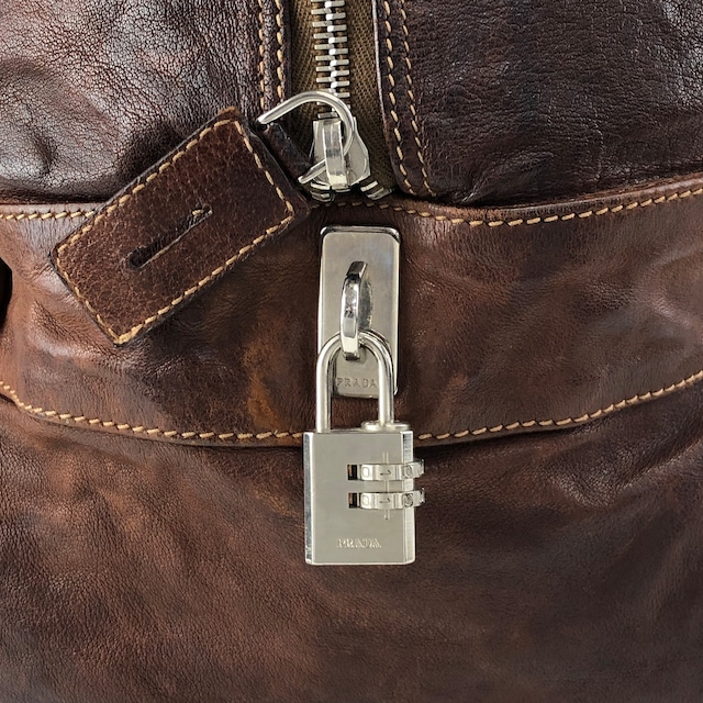PRADA プラダ ハンドバッグ ブラウン トライアングルロゴ レザー ウォッシュドレザー ボストンバッグ vintage ヴィンテージ オールド 2umzpg
