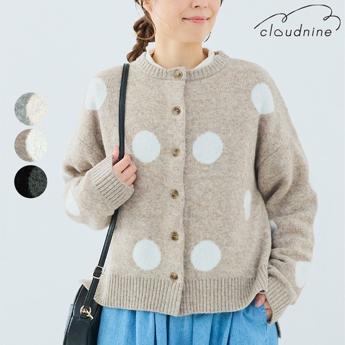 【2025 新作】ジャカードドット柄が映える厚手ニットカーディガン 羽織りやレイヤードに最適