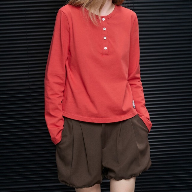ヘンリーネックコットンロングTシャツ　2litr06481