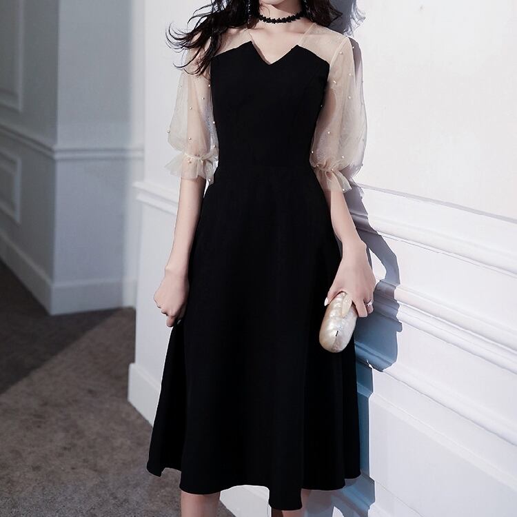 ワンピース レディース ドレス 膝丈 ひざ丈 ミディアム丈 袖あり 5分袖 五分袖 フレア チュール 透け感 かわいい 大人可愛い きれいめ 上品 エレガント フェミニン シック おしゃれ お洒落 綺麗 お嬢様 フォーマル クール モード系 おとな 送料無料 ガーリー 華やか 無地 デート パーティー イベント S M L XL 2XL ブラック 黒 モノトーン 春 夏 記念日 謝恩会 結婚式 二次会 披露宴 演奏会 10代 20代 30代 40代 女性用 韓国 韓国系 体型カバー コーデ スタイル モテ