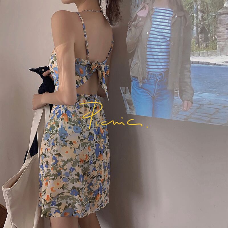 フローラルホルタードレス サマー薄手ショートスカート レース 夏物 花柄 レースアップ ドラファッションホール16423742703