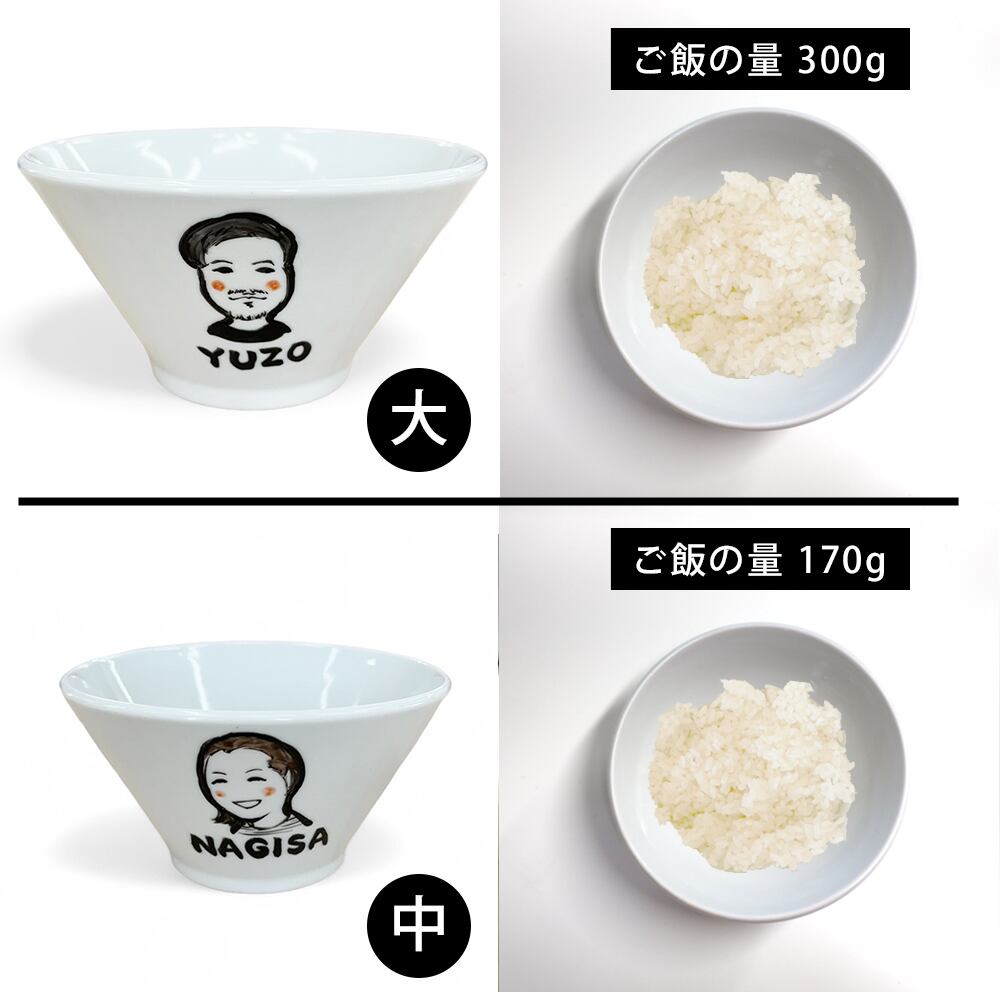 名入れ プレゼント ギフト ゆるかわ 似顔絵 どんぶり 中/ペアセット