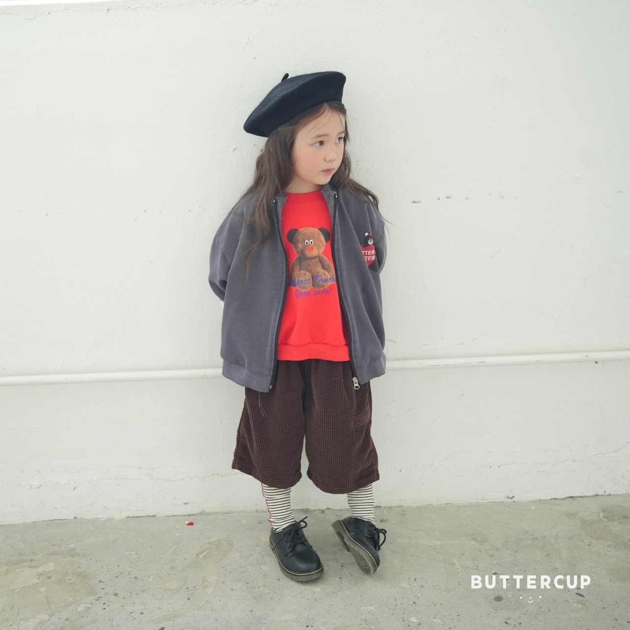 【Butter cup】ビッグベアスウェット 80〜110cm レッド 241020 - 2