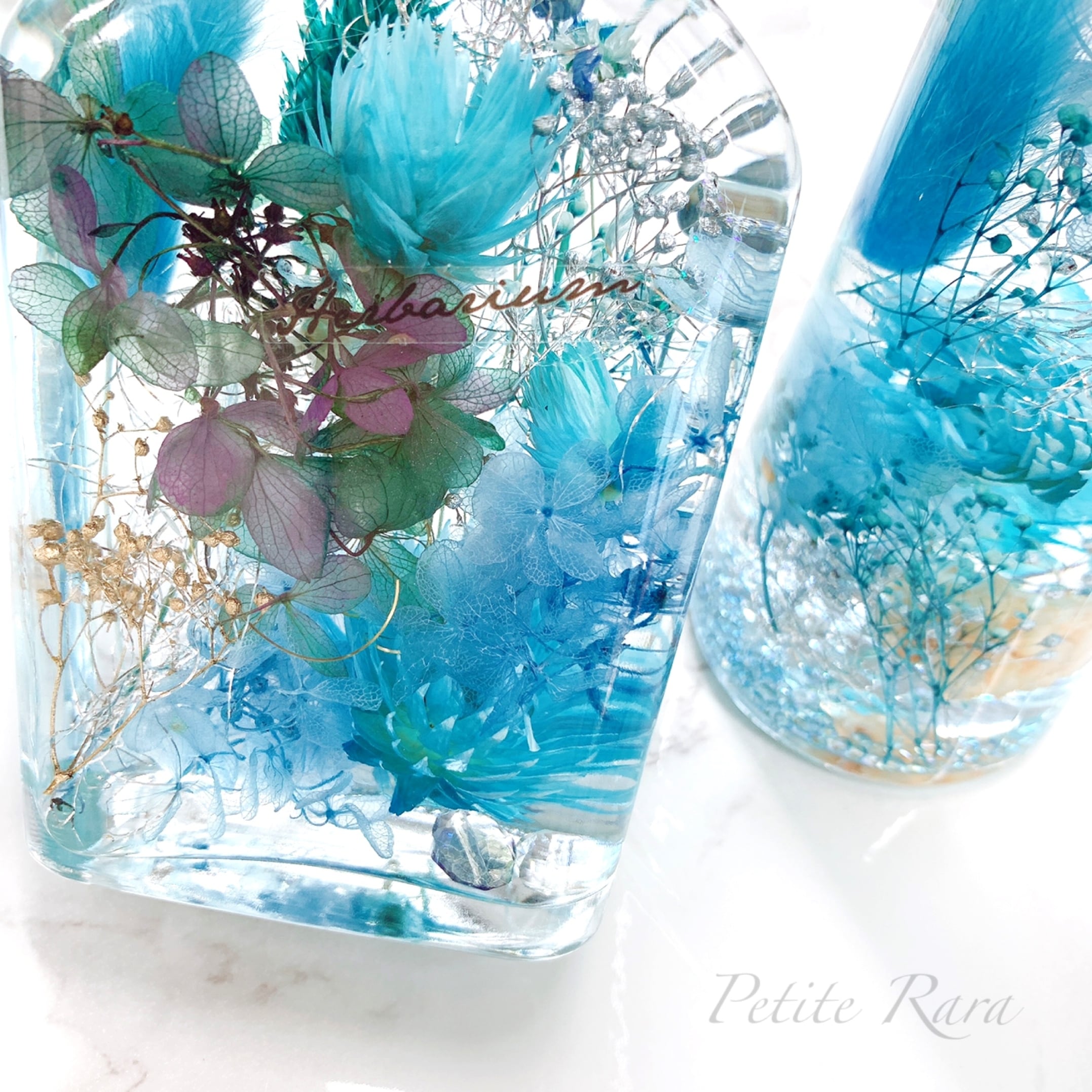 展示】彩るハーバリウム 07 ターコイズブルー【ウィスキー型 200ml  