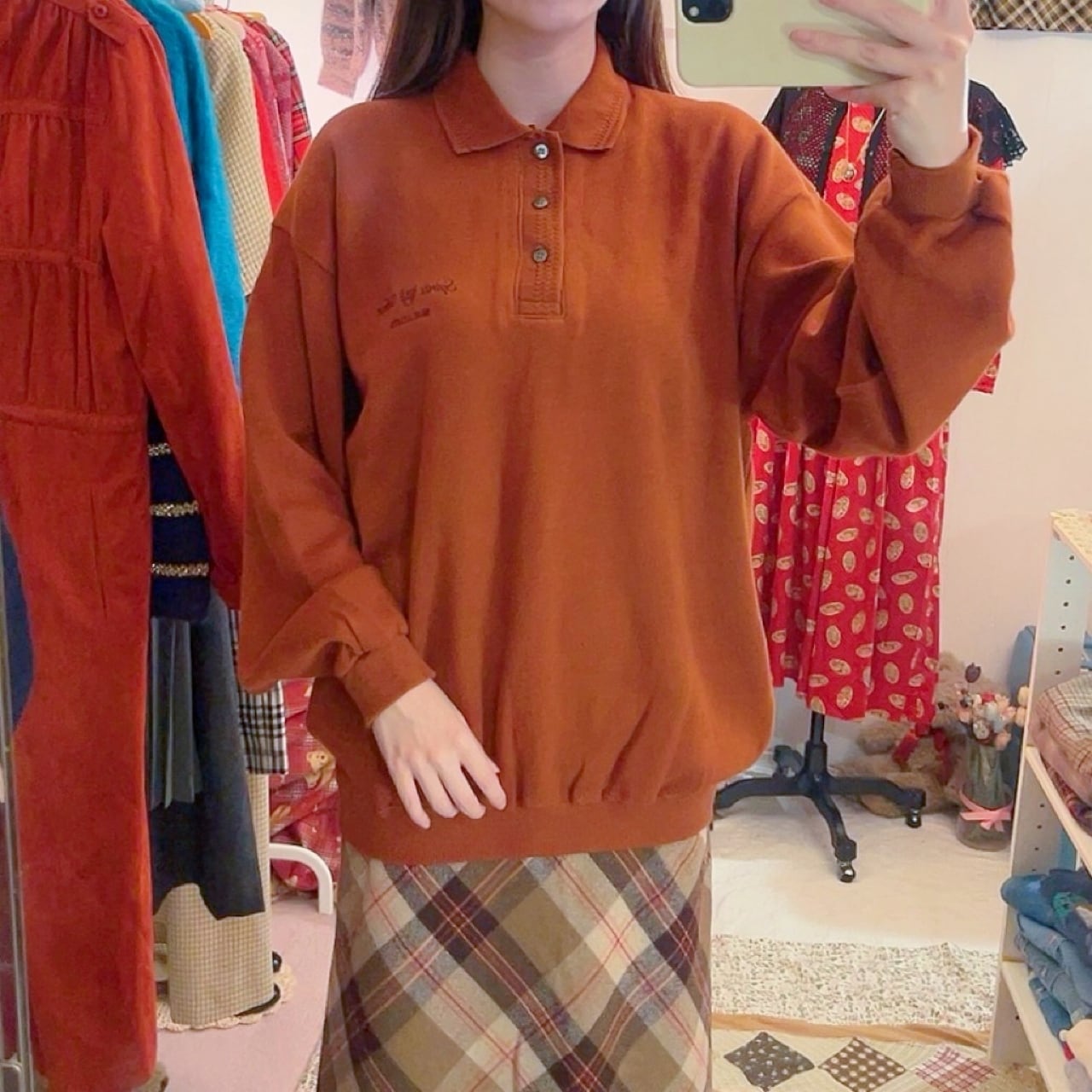 orange brown polo knit