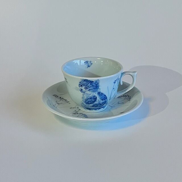 中尾正三郎 作 三毛猫 コーヒー碗皿