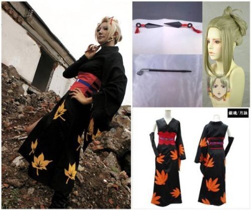 K2532 銀魂 月詠 風 衣装+ウイッグ+道具FULLSET　コスプレ衣装 　cosplay　コスチューム ハロウィン　イベント