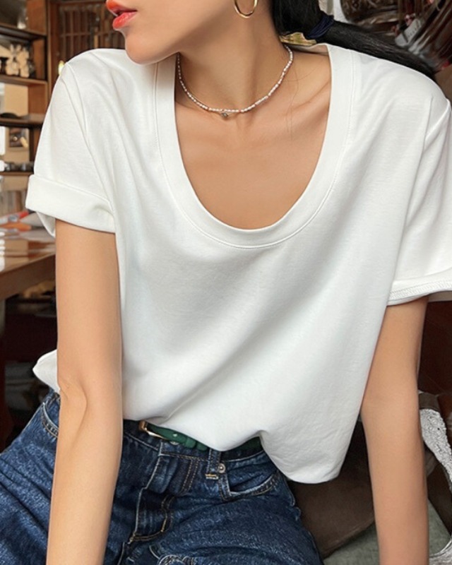 U neck simple T-shirt ◇3color  TH1190