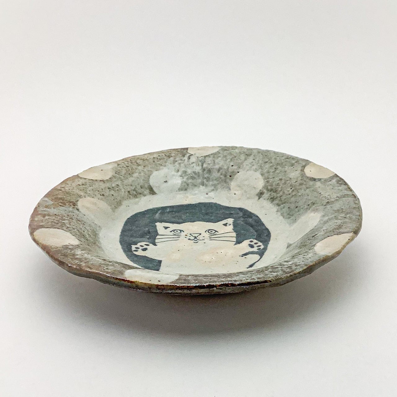 鼡志野ドット猫文丸鉢 | 早蕨窯