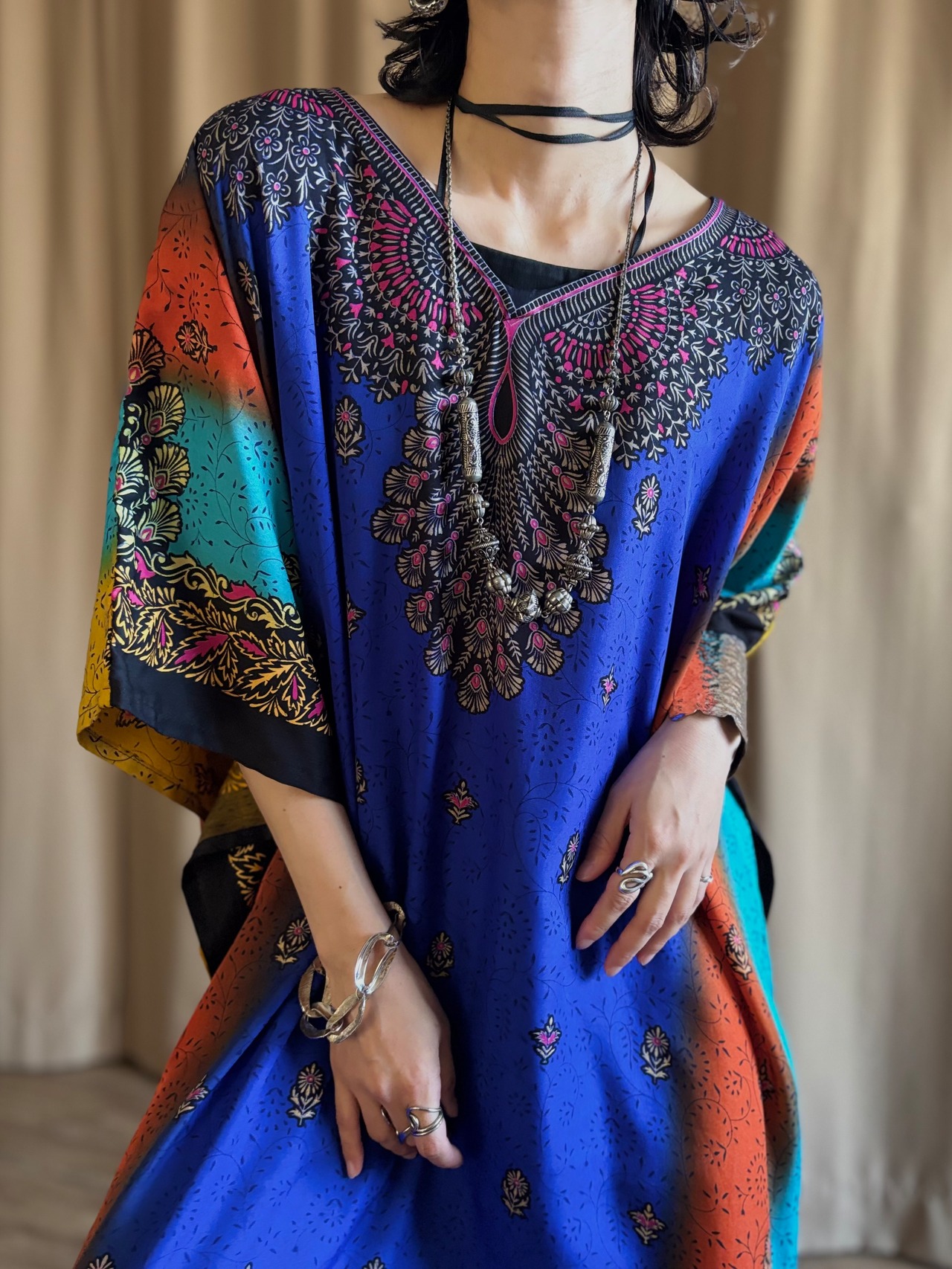 tribal metal long necklace-5147-8