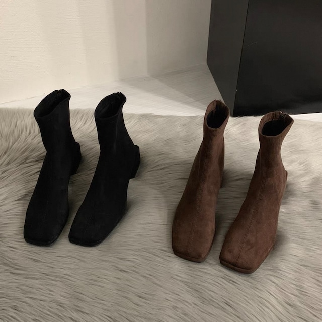 スクエアトゥスエードショートブーツ　2color　N00530