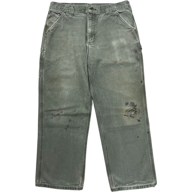 《実寸W35L29》Carhartt カーハート ワークパンツ ペインターパンツ ダメージ モスグリーン no.9479