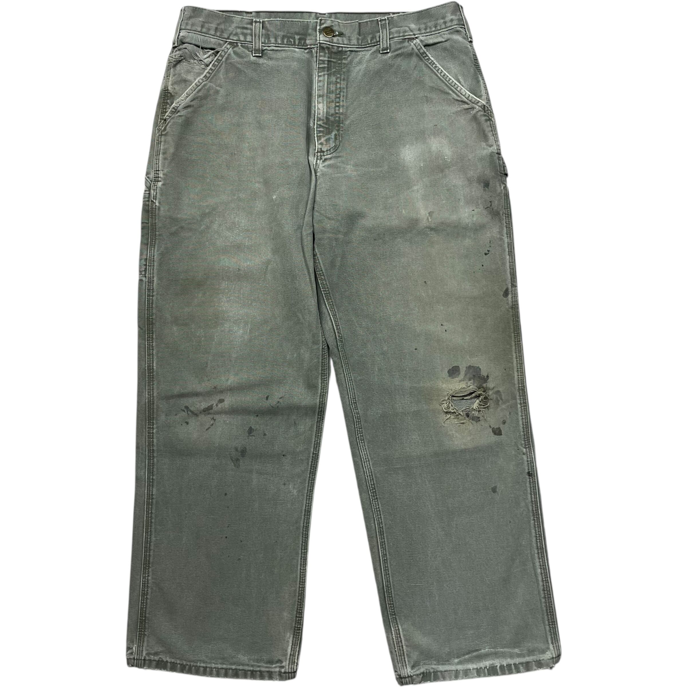 《実寸W35L29》Carhartt カーハート ワークパンツ ペインターパンツ ダメージ モスグリーン no.9479