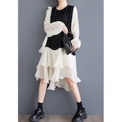 シフォン ティアードスカート ワンピース 00091