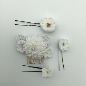 【T1-19】つまみ細工 かんざしセット 白セット