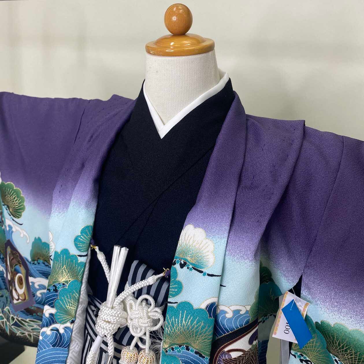 七五三 五歳 男児 袴セット 羽織・着物・襦袢3点セット おりびと 紫色 祝着