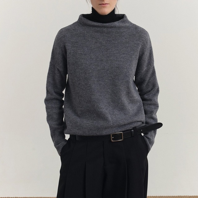 モックネック 長袖 ミドル丈 ニット 2color MTO0470