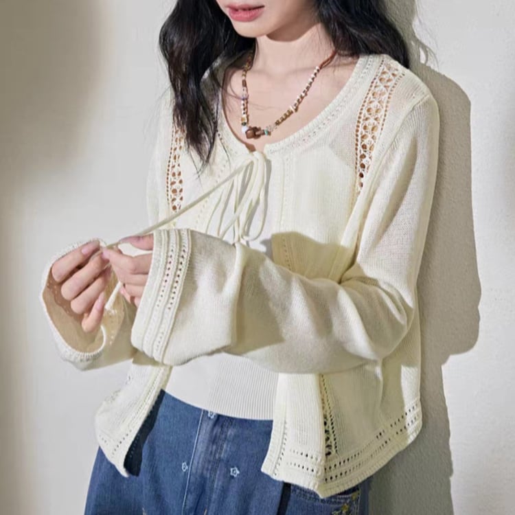 Braided short knit cardigan 00073