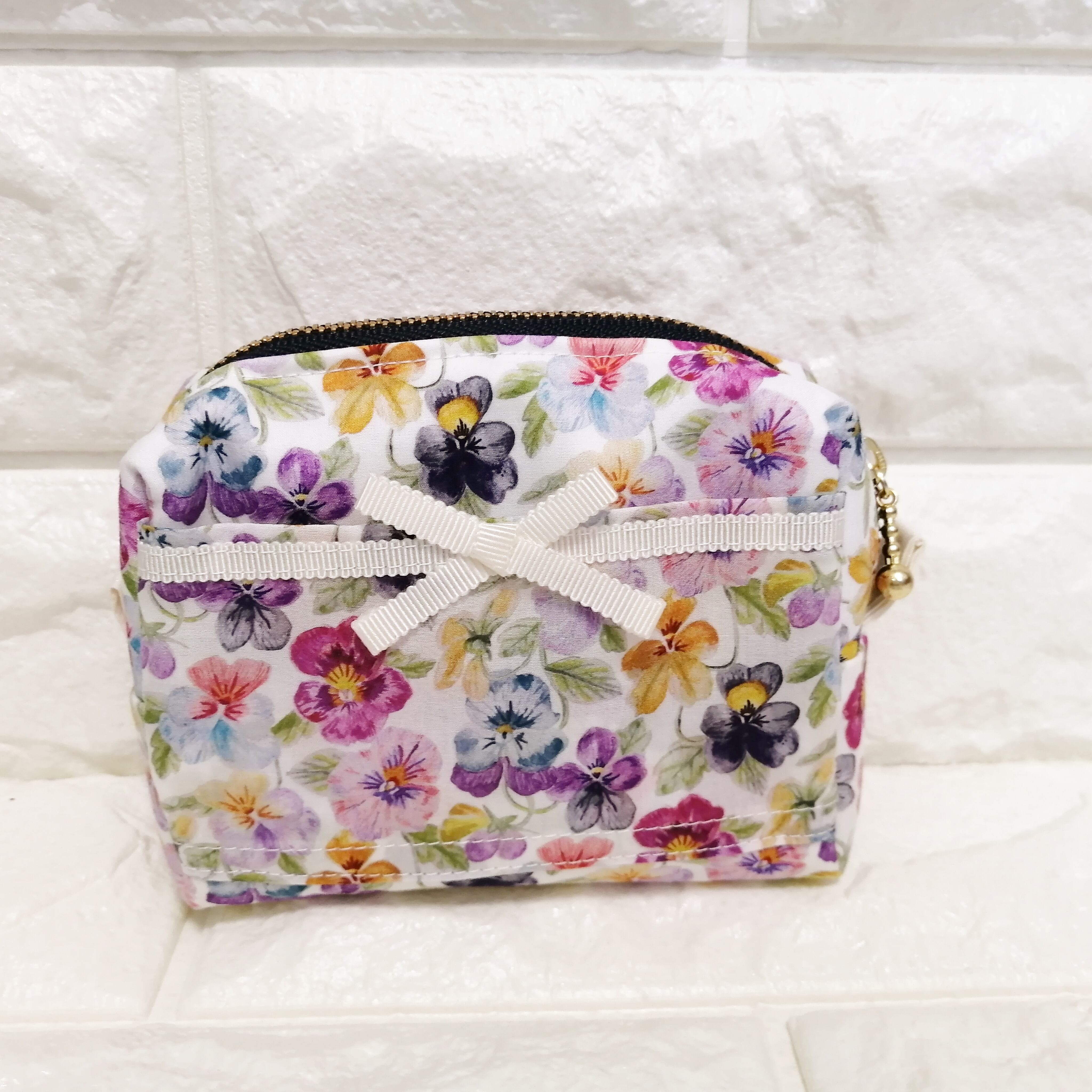 ミニボックスポーチ リバティ シンクオブミー 白xパープルの花