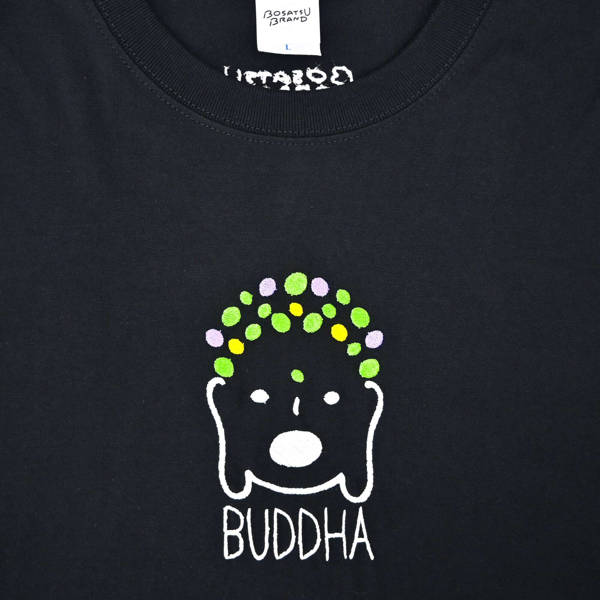 BUDDHA らほつ Tシャツ (刺繍) 6.2oz ブラック/サンドカーキ | BOSATSU