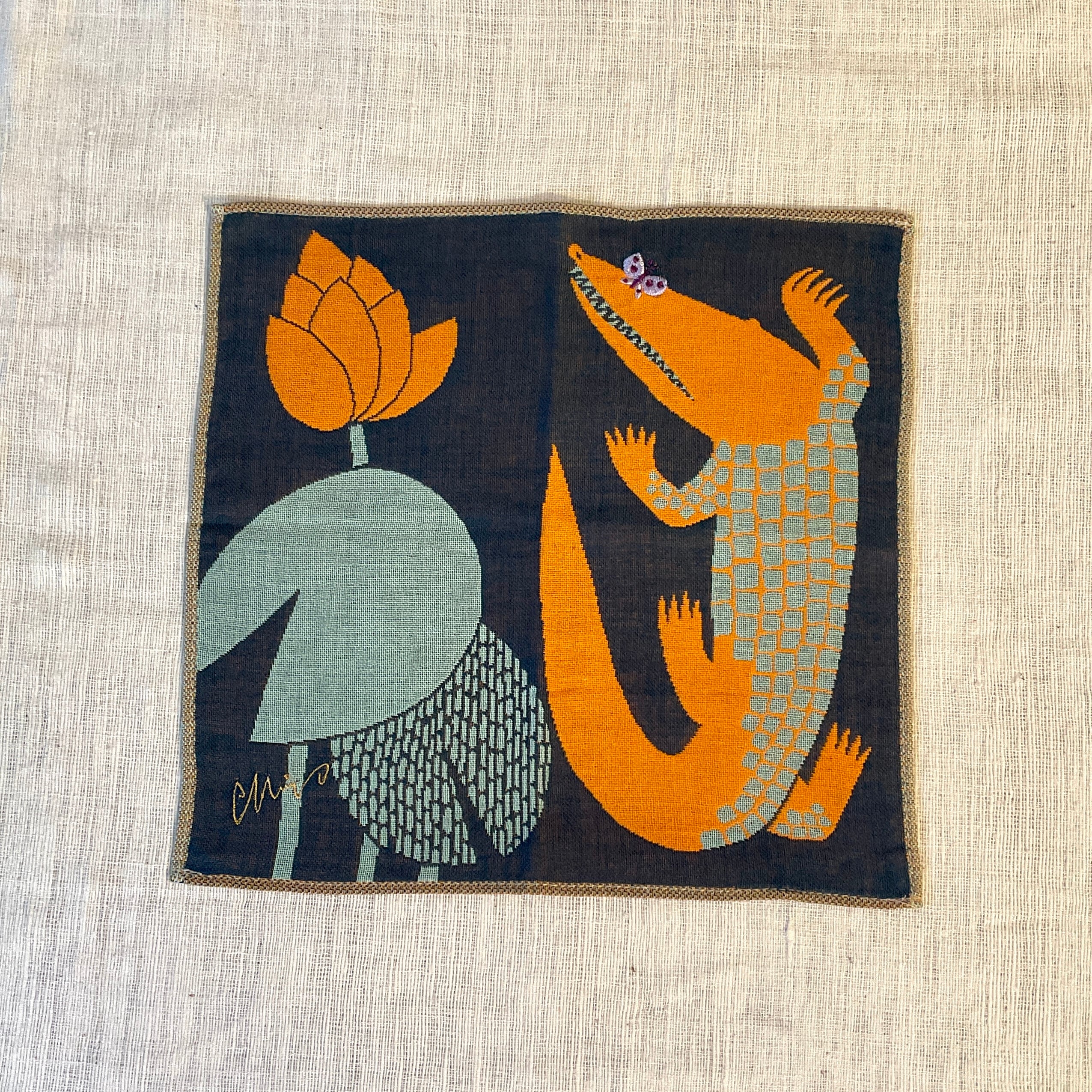 moritaMiW× 楠橋紋織】ガーゼハンカチ（ワニと蝶々） | 照明＆エシカル